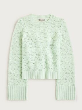 J crew Wide-sleeve pointelle crewneck sweater in merino wool
